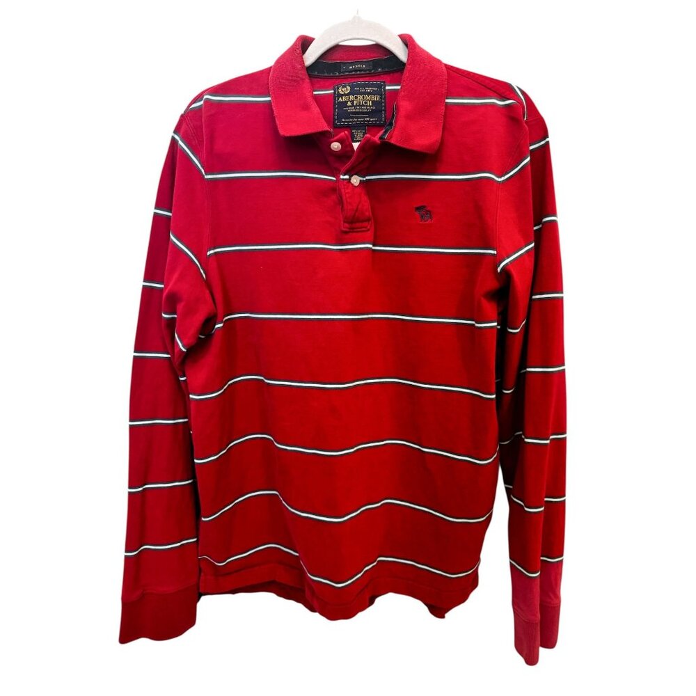 Abercrombie & Fitch Mens XL Muscle Fit Long Sleeve Polo Rugby Shirt Y2K Vintage